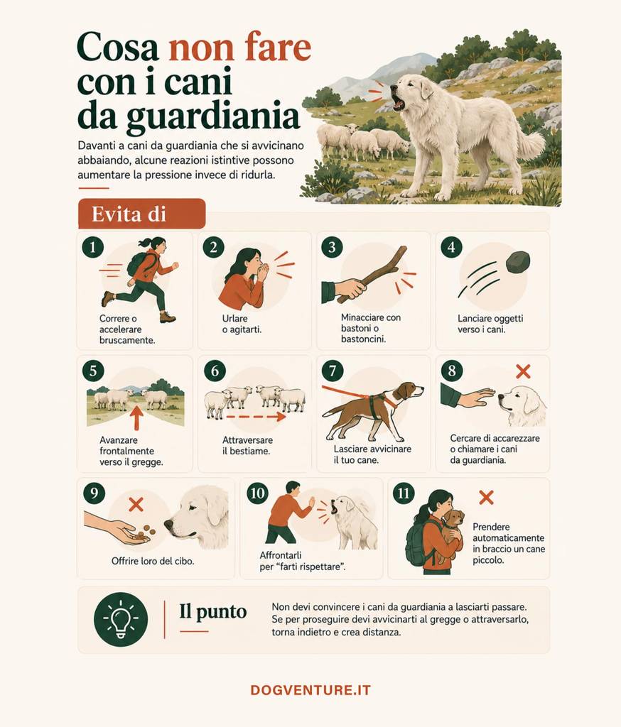 azioni da evitare durante un incontro con cani da guardiania del bestiame