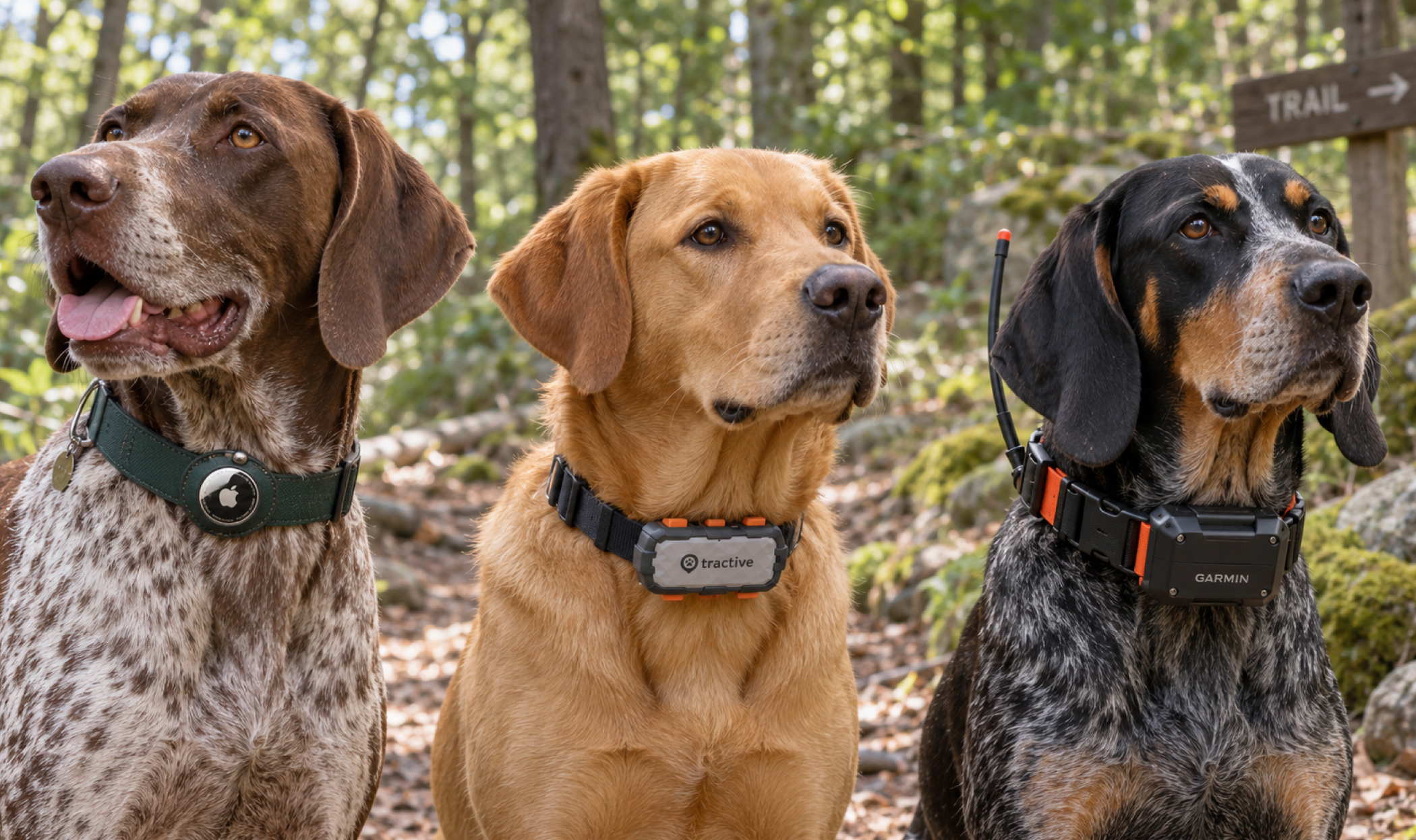 Confronto tra localizzatori per cani AirTag, GPS Tractive e sistema GPS con collegamento radio Garmin