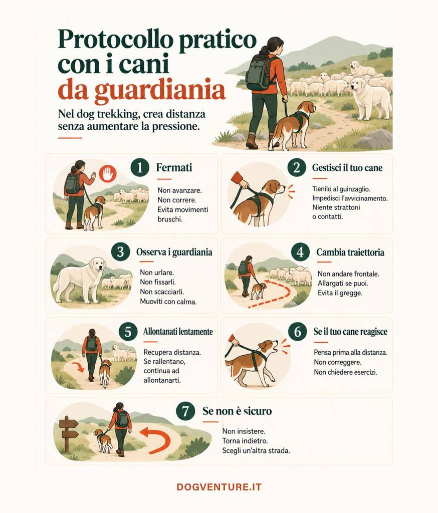 protocollo da seguire durante un incontro con cani da guardiania nel dog trekking